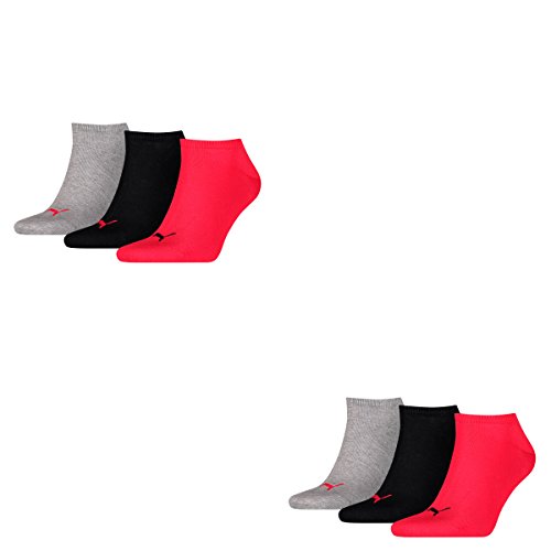 PUMA 6 Paar Sneaker Invisible Socken Gr. 35-49 Unisex für Damen Herren Füßlinge, Farbe:232 - black/red, Socken & Strümpfe:39-42 von PUMA