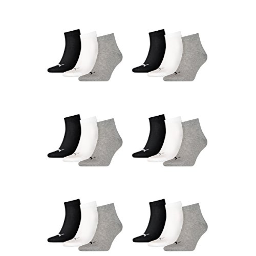 PUMA Unisex Quarters Socken Sportsocken 18 er Pack (grey/white/black, 43-46) von PUMA