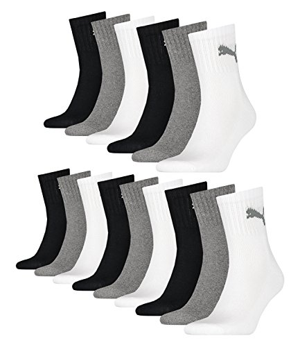 PUMA unisex Sportsocken Tennissocken Kurzschaft Short Crew 231011001 15 Paar, Farbe:Mehrfarbig, Menge:15 Paar (5x 3er Pack), Größe:43-46, Artikel:-882 grey/white/black von PUMA