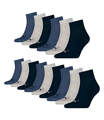 PUMA 15 Paar Unisex Quarter Socken Sneaker Gr. 35-49 für Damen Herren Füßlinge, Farbe:532 - navy/grey/nightshadow b, Socken & Strümpfe:43-46 von PUMA