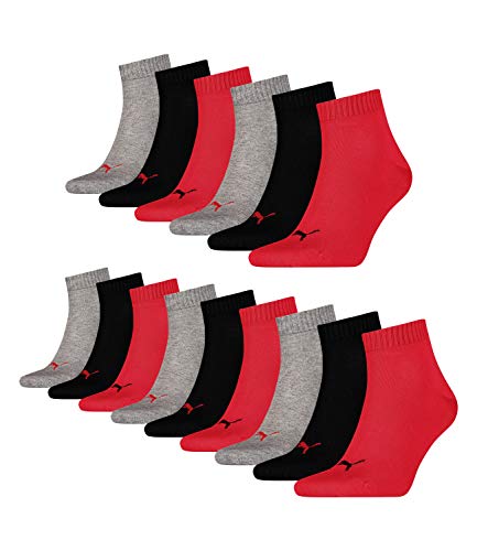 PUMA 15 Paar Unisex Quarter Socken Sneaker Gr. 35-49 für Damen Herren Füßlinge, Socken & Strümpfe:35-38, Farbe:232 - black/red von PUMA