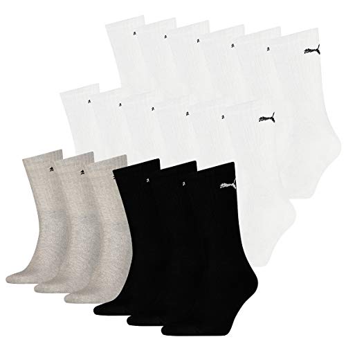 PUMA 18 Paar Socken Cush Crew Sportsocken Tennis Socken Unisex, Farbe:062 - white/grey, Socken & Strümpfe:35-38 von PUMA