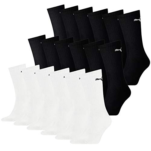 PUMA 18 Paar Socken Cush Crew Sportsocken Tennis Socken Unisex, Farbe:Schwarz - Weiß, Socken & Strümpfe:39-42 von PUMA