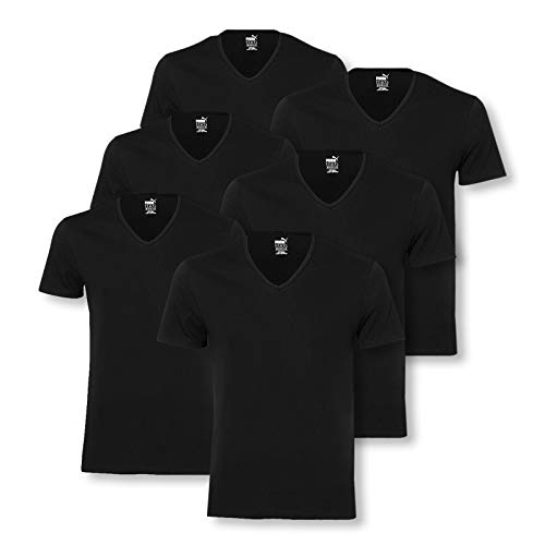 PUMA 6 er Pack Basic V Neck T-Shirt Men Herren Unterhemd V-Ausschnitt, Farbe:200 - Black, Bekleidungsgröße:M von PUMA