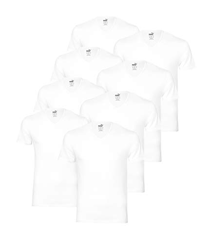 PUMA 8 er Pack Basic V Neck T-Shirt Men Herren Unterhemd V-Ausschnitt, Farbe:300 - White, Bekleidungsgröße:M von PUMA