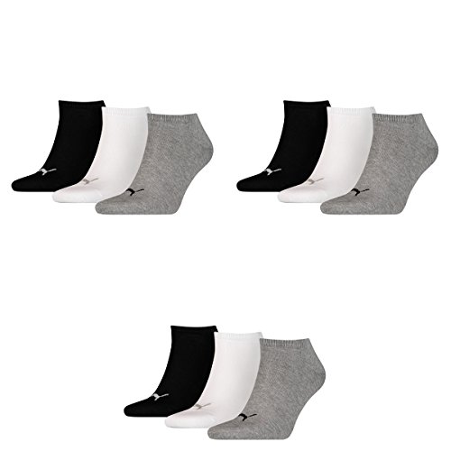 PUMA 9 Paar Sneaker Invisible Socken Gr. 35-49 Unisex für Damen Herren Füßlinge, Farbe:882 - grey/white/black, Socken & Strümpfe:35-38 von PUMA