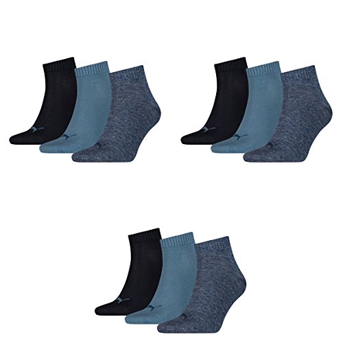 PUMA 9 Paar Unisex Quarter Socken Sneaker Gr. 35-49 für Damen Herren Füßlinge, Socken & Strümpfe:39-42, Farbe:460 denim blue von PUMA