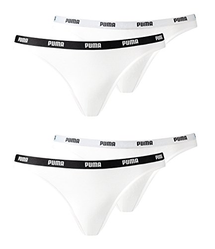 PUMA Damen Slips Briefs Pantys Iconic Bikini 573008001 4er Pack, Farbe:Weiß, Wäschegröße:L, Artikel:-317 White/White von PUMA