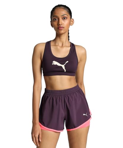 Puma Damen Sport-BH aus Polyester-Mischgewebe, Midnight Plum-Big Vapor Grey Cat, M von PUMA
