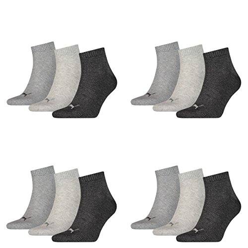 PUMA 12 Paar Unisex Quarter Socken Sneaker Gr. 35-49 für Damen Herren Füßlinge, Farbe:800 - anthraci/l mel grey/m me, Socken & Strümpfe:47-49 von PUMA