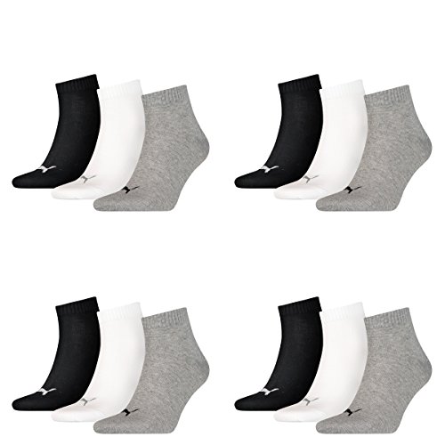 PUMA 12 Paar Unisex Quarter Socken Sneaker Gr. 35-49 für Damen Herren Füßlinge, Farbe:882 - grey/white/black, Socken & Strümpfe:35-38 von PUMA