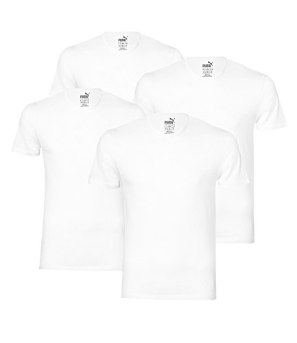 PUMA 4 er Pack Basic Crew T-Shirt Men Herren Unterhemd Rundhals, Farbe:300 - White, Bekleidungsgröße:M von PUMA