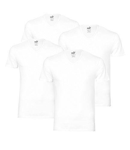 Puma Herren 4er Pack T-Shirt V-Neck Kurzarm Einfarbig V-Ausschnitt, 300 - White, L von PUMA