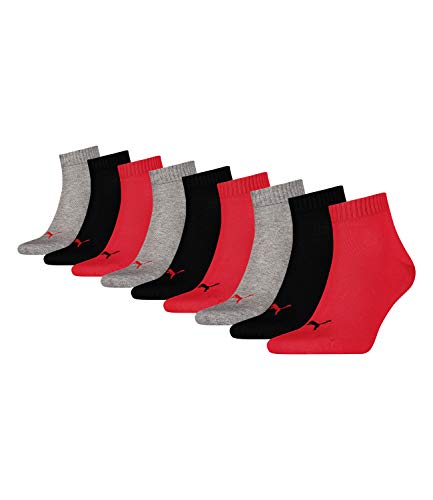 PUMA Socken Quarter Sneakers Damen, Herren 9er Pack (Rot/Grau/Schwarz, 39-42 (UK 6-8)) von PUMA