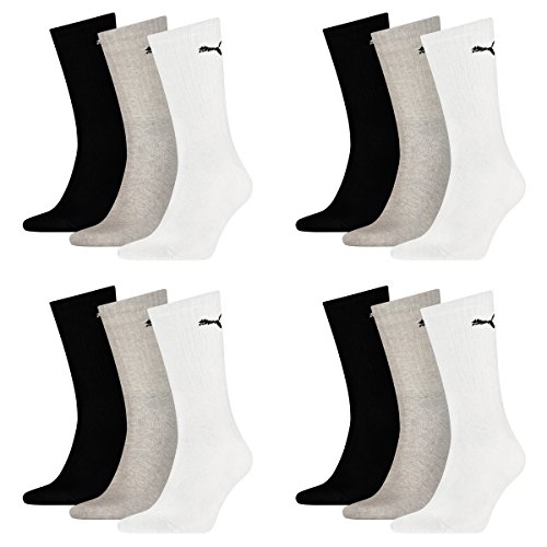 PUMA Unisex Crew Socken Basic Sportsocken 12er Pack, Größe:39-42;Farbe:white/grey/black von PUMA