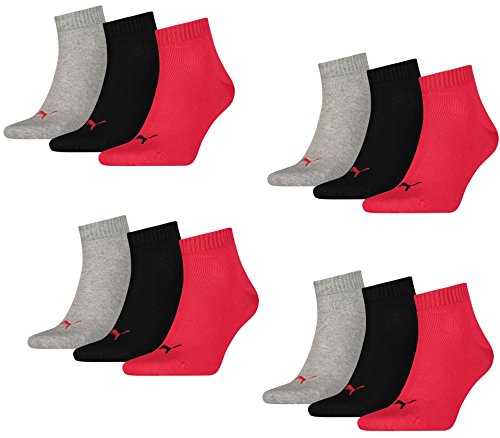 PUMA Unisex Quarter Quarters Socken 12er Pack (47-49, rot/schwarz/grau) von PUMA