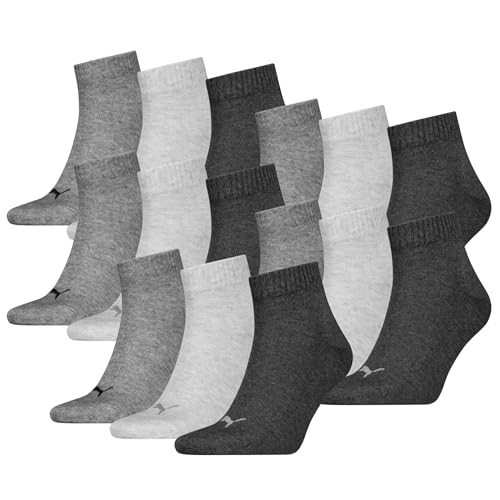 Puma Unisex Quartersocken 15 Paar aus Baumwollmix, kurze Socken für Damen und Herren, Größe 39-42 in Anthrazit Grau von PUMA