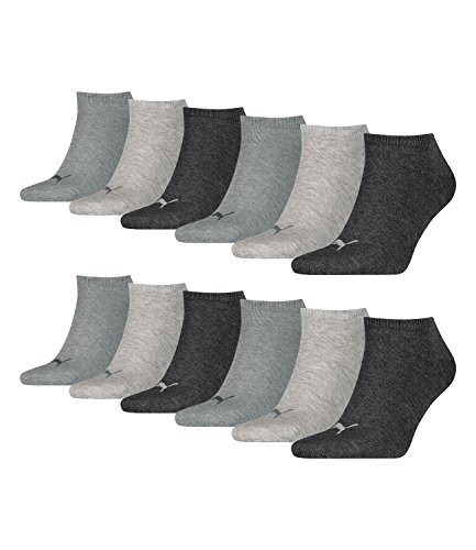 PUMA unisex Sneaker Socken Kurzsocken Sportsocken 261080001 12 Paar, Farbe:Grau, Menge:12 Paar (4 x 3er Pack), Größe:43-46, Artikel:-800 anthracite/l mel grey/m mel grey von PUMA