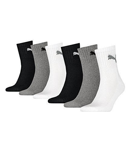 PUMA unisex Sportsocken Tennissocken Kurzschaft Short Crew 231011001 6 Paar, Farbe:Mehrfarbig, Menge:6 Paar (2x 3er Pack), Größe:39-42, Artikel:-882 grey/white/black von PUMA