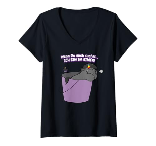 Damen Pummeleinhorn - Grummeleinhorn im Eimer Witzig T-Shirt mit V-Ausschnitt Damen Pummeleinhorn - Grummeleinhorn im Eimer Witzig T-Shirt mit V-Ausschnitt von Pummel & Friends