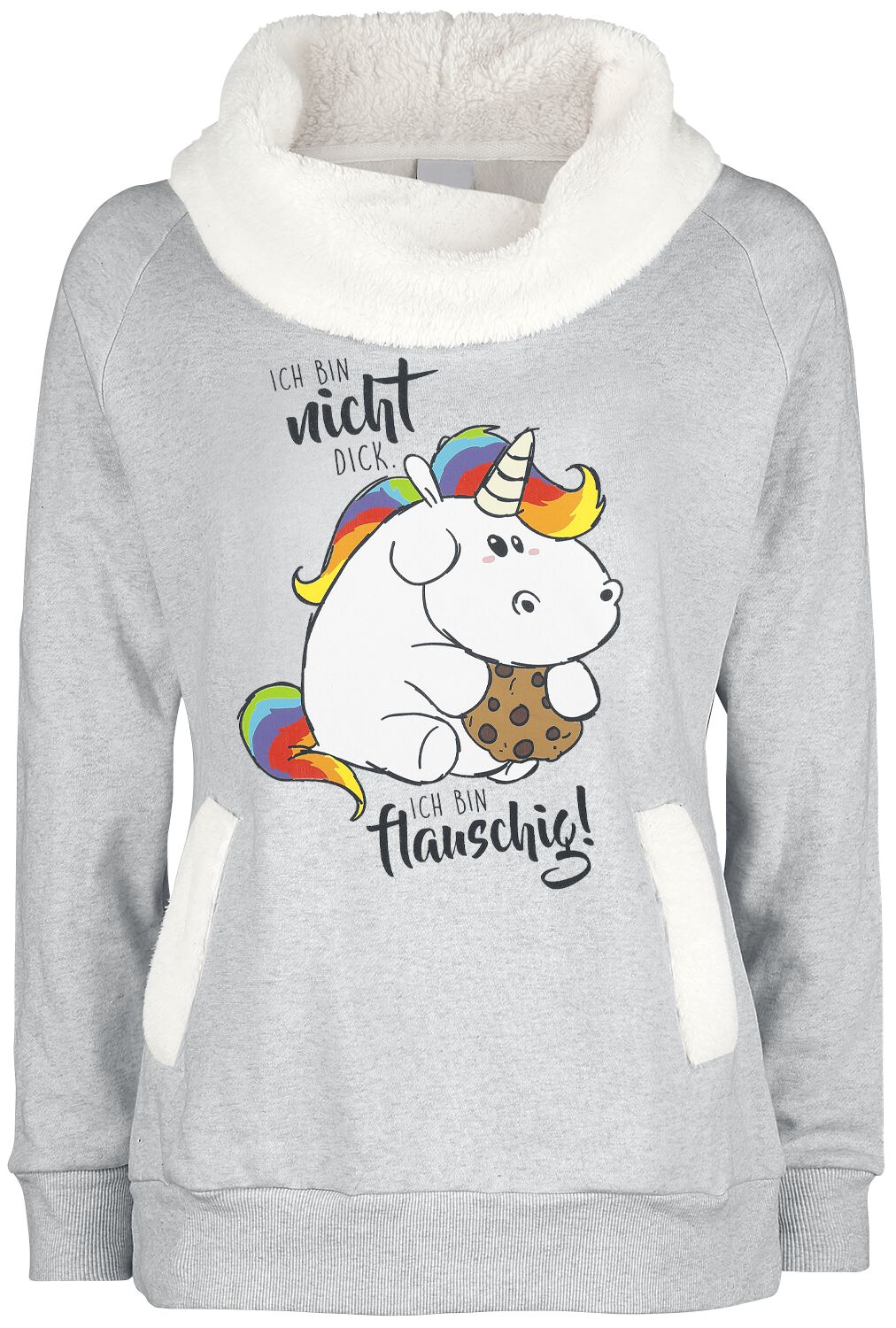 Pummeleinhorn - Einhorn Sweatshirt - Ich bin nicht dick. Ich bin flauschig! - S bis 3XL - für Damen - Größe 3XL - grau meliert  - Lizenzierter von Pummeleinhorn