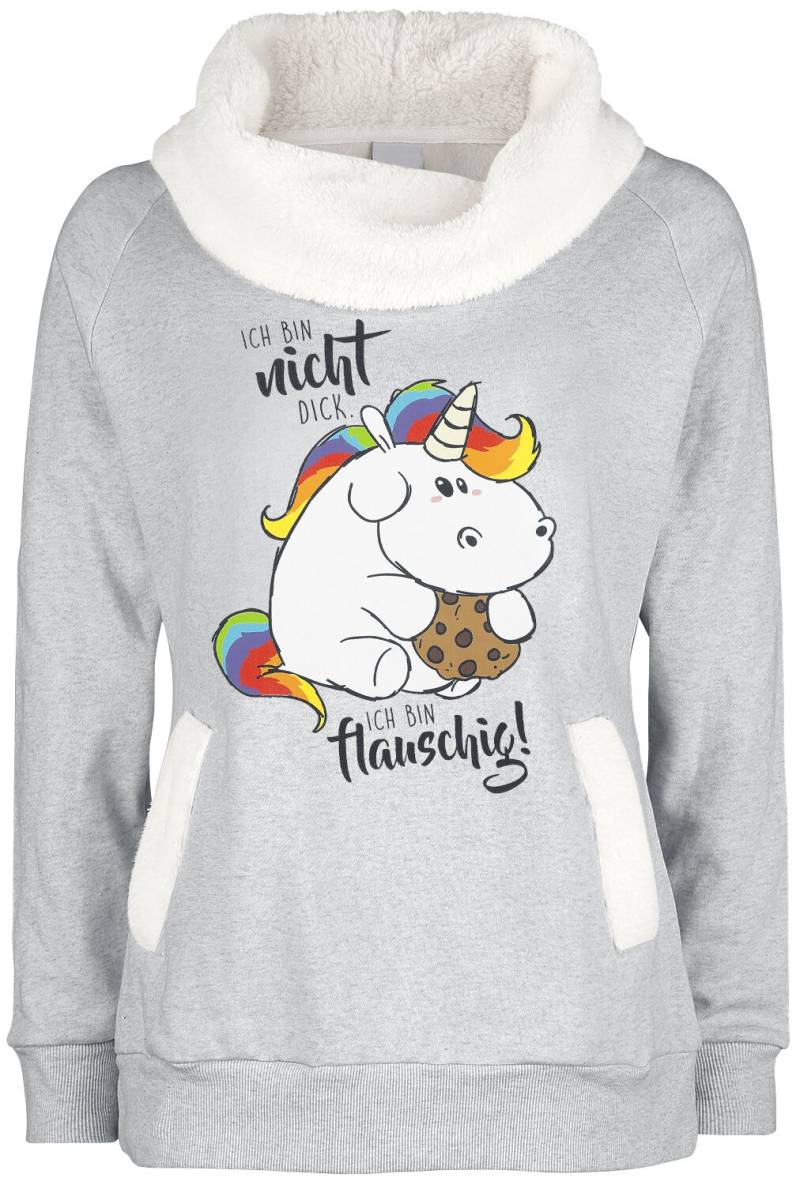 Pummeleinhorn - Einhorn Sweatshirt - Ich bin nicht dick. Ich bin flauschig! - S - für Damen - Größe S - grau meliert  - EMP exklusives Merchandise! von Pummeleinhorn