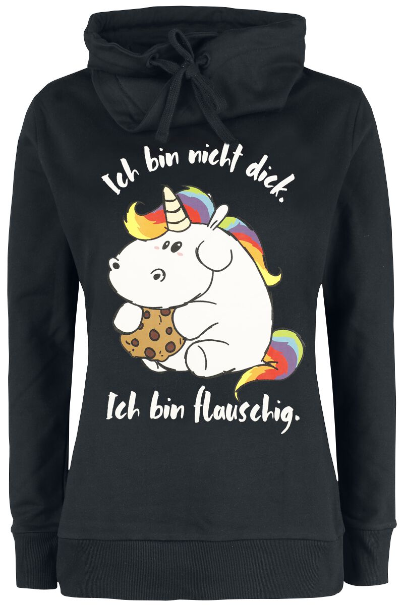 Pummeleinhorn - Einhorn Sweatshirt - Ich bin nicht dick. Ich bin flauschig. - S bis 3XL - für Damen - Größe L - schwarz  - Lizenzierter Fanartikel von Pummeleinhorn