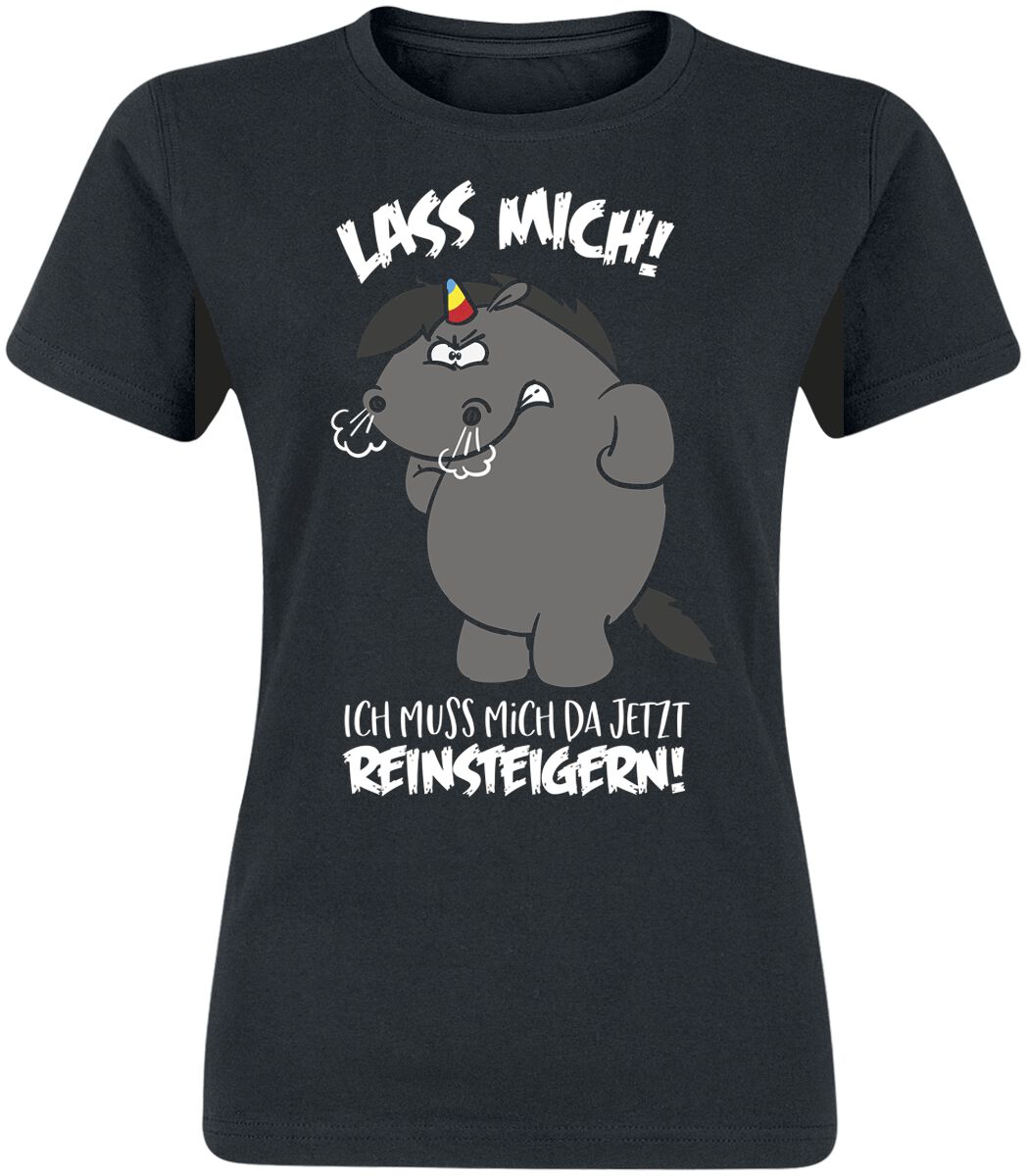 Pummeleinhorn - Einhorn T-Shirt - Grummeleinhorn - Lass mich! Ich muss mich da jetzt reinsteigern! - XL bis 3XL - für Damen - Größe 3XL - schwarz  - von Pummeleinhorn