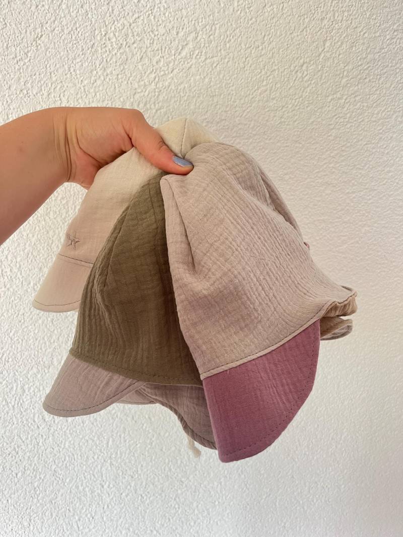 Hut Musselinhut Sommermütze Sonnenhut Sommerhut Colourblock, Mit Verstärktem Schirm Und Bindebändern, Verschiedene Varianten von PumpelbieneShop