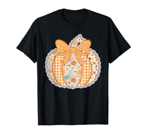 Vintage Patchwork Kürbis Schleife Frauen Mädchen Herbst Herbst Geschenk T-Shirt Vintage Patchwork Kürbis Schleife Frauen Mädchen Herbst Herbst Geschenk T-Shirt von Pumpkin Chic Fall Patch Autumn Season Thanksgiving