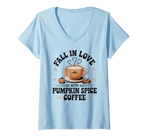 Damen Kürbis Gewürz Kaffee Herbst Latte Liebhaber T-Shirt mit V-Ausschnitt von Pumpkin Cinnamon Spice Coffee
