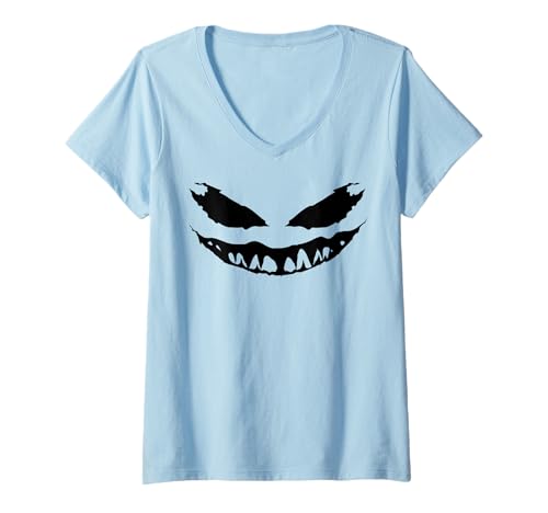 Damen Lustiges Kürbisgesicht Herbst Halloween Kostüm Herren Damen Junge Mädchen T-Shirt mit V-Ausschnitt von Pumpkin Face Shopp