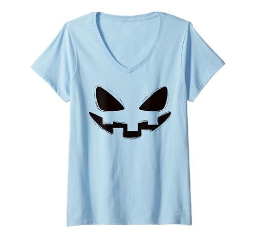 Damen Lustiges Kürbisgesicht Herbst Halloween Kostüm Herren Damen Junge Mädchen T-Shirt mit V-Ausschnitt von Pumpkin Face Shopp