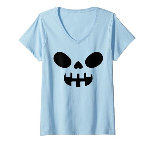 Damen Lustiges Kürbisgesicht Herbst Halloween Kostüm Herren Damen Junge Mädchen T-Shirt mit V-Ausschnitt von Pumpkin Face Shopp