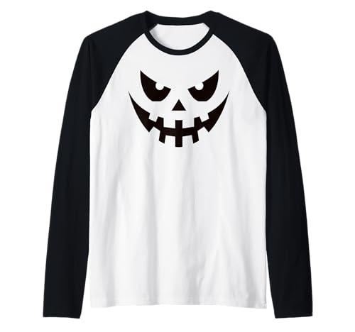 Lustiges Kürbisgesicht Herbst Halloween Kostüm Herren Damen Junge Mädchen Raglan von Pumpkin Face Shopp