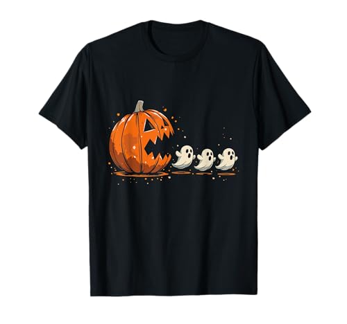 Halloween Gamer Kürbis Essen Geister Kostüm Herren Jungen Kinder T-Shirt von Pumpkin Ghost Halloween Shirt For Gamer Men Boys
