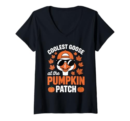 Damen Die coolste Gans beim Halloween-Erntedankfest im Pumpkin Patch T-Shirt mit V-Ausschnitt Damen Die coolste Gans beim Halloween-Erntedankfest im Pumpkin Patch T-Shirt mit V-Ausschnitt von Pumpkin Honk