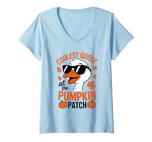 Damen Die coolste Gans beim Halloween-Erntedankfest im Pumpkin Patch T-Shirt mit V-Ausschnitt von Pumpkin Honk