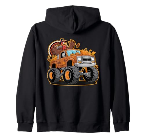 Thanksgiving Turkey Monster Truck Cartoon Für Kinder Kapuzenjacke von Pumpkin Leaf Fall Truck Pilgrim Turkey Joyful