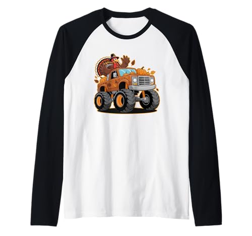 Thanksgiving Turkey Monster Truck Cartoon Für Kinder Raglan Thanksgiving Turkey Monster Truck Cartoon Für Kinder Raglan von Pumpkin Leaf Fall Truck Pilgrim Turkey Joyful