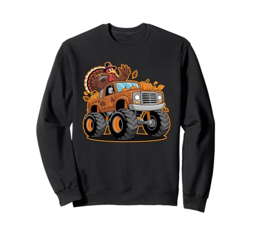 Thanksgiving Turkey Monster Truck Cartoon Für Kinder Sweatshirt von Pumpkin Leaf Fall Truck Pilgrim Turkey Joyful
