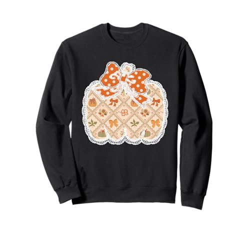 Vintage Herbst Kürbis niedlich Polka Dot Schleife Herbst Patch Muster Sweatshirt von Pumpkin Patch Retro Fall Season Shirt Outfit Co.