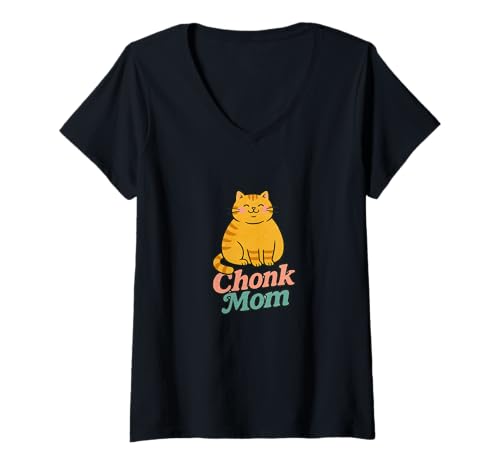 Damen Orange Cat Chonk Mom Lustige süße mollige Ingwer-Katzen T-Shirt mit V-Ausschnitt von Pumpkin Paws Chubby Love Emporiums