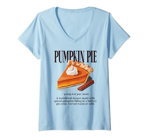 Damen Kürbiskuchen Vintage Herbst Dessert Foodie Food Lover Retro T-Shirt mit V-Ausschnitt von Pumpkin Pie Vintage Fall Dessert Foodie Food Lover
