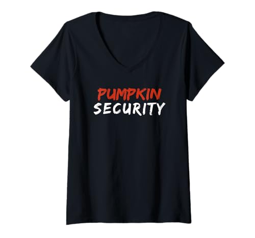 Damen Halloween Dad Mom Kid Toddler Pumpkin Security Adult Costume T-Shirt mit V-Ausschnitt Damen Halloween Dad Mom Kid Toddler Pumpkin Security Adult Costume T-Shirt mit V-Ausschnitt von Pumpkin Security Parents Mother Father Costume