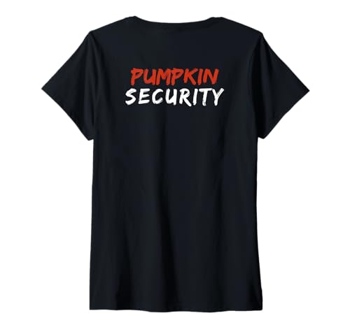 Damen Halloween Dad Mom Kids Back Pumpkin Security Adult Costume T-Shirt mit V-Ausschnitt Damen Halloween Dad Mom Kids Back Pumpkin Security Adult Costume T-Shirt mit V-Ausschnitt von Pumpkin Security Parents Mother Father Costume