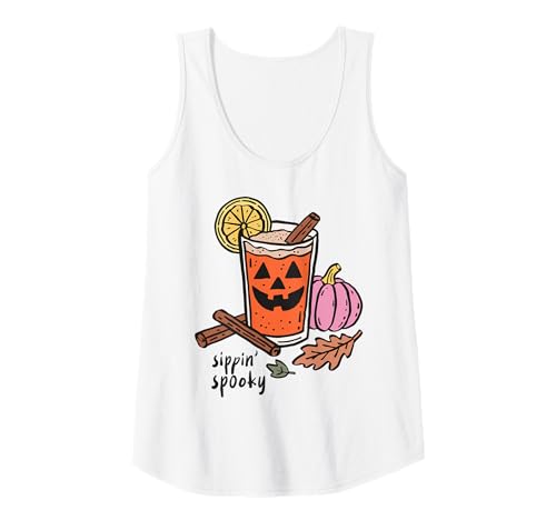 Damen Sippin Gruseliges Halloween-Kürbis-Getränke-Shirt, lustige Herbst-Party Tank Top Damen Sippin Gruseliges Halloween-Kürbis-Getränke-Shirt, lustige Herbst-Party Tank Top von Pumpkin Spice Autumn Coffee Vibes Cozy Fall Shirts
