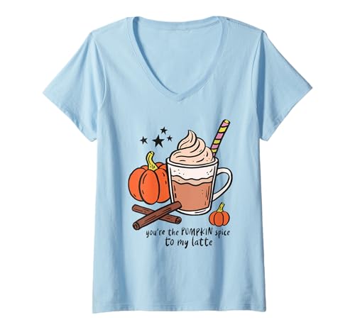 Damen You're The Pumpkin Spice to My Latte Cute Fall Coffee Autumn T-Shirt mit V-Ausschnitt Damen You're The Pumpkin Spice to My Latte Cute Fall Coffee Autumn T-Shirt mit V-Ausschnitt von Pumpkin Spice Autumn Coffee Vibes Cozy Fall Shirts
