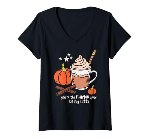 Damen You're The Pumpkin Spice to My Latte Cute Fall Coffee Autumn T-Shirt mit V-Ausschnitt Damen You're The Pumpkin Spice to My Latte Cute Fall Coffee Autumn T-Shirt mit V-Ausschnitt von Pumpkin Spice Autumn Coffee Vibes Cozy Fall Shirts