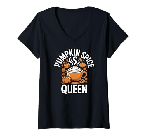 Damen Pumpkin Spice Queen Herbstkaffeeliebhaberin T-Shirt mit V-Ausschnitt Damen Pumpkin Spice Queen Herbstkaffeeliebhaberin T-Shirt mit V-Ausschnitt von Pumpkin Spice Autumn Cozy Vibes Seasonal
